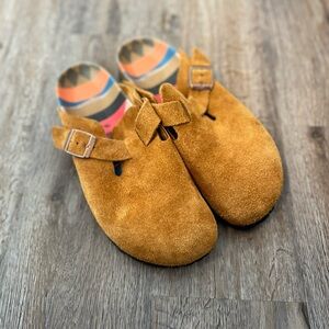 Suede Buckle Slip-On Shoes - Tan